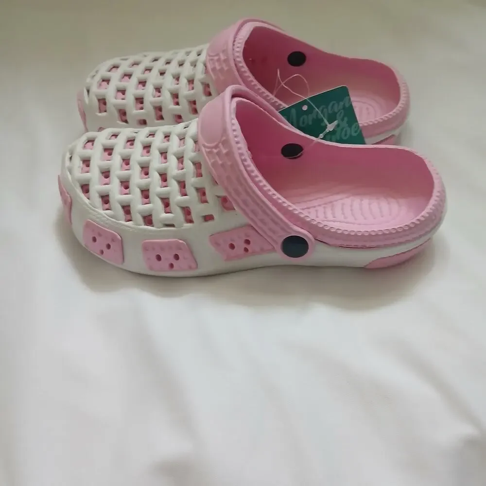 Morgan & Monroe Girls Pink White Clogs Sandals Size 35 (4 US) Garden Water Shoes